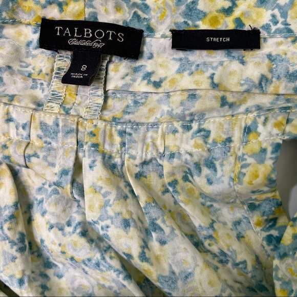 Talbots Stretch Yellow Green Floral Tie Waist Sleeveless Top - Picture 6 of 7